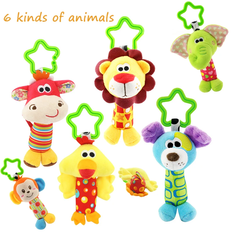 Baby Sensory Hanging Rattle Toys Cartoon Animals Plush Infant Car Bed Crib with Teether Toys for Newborn 0-24 Months Toddler Toy