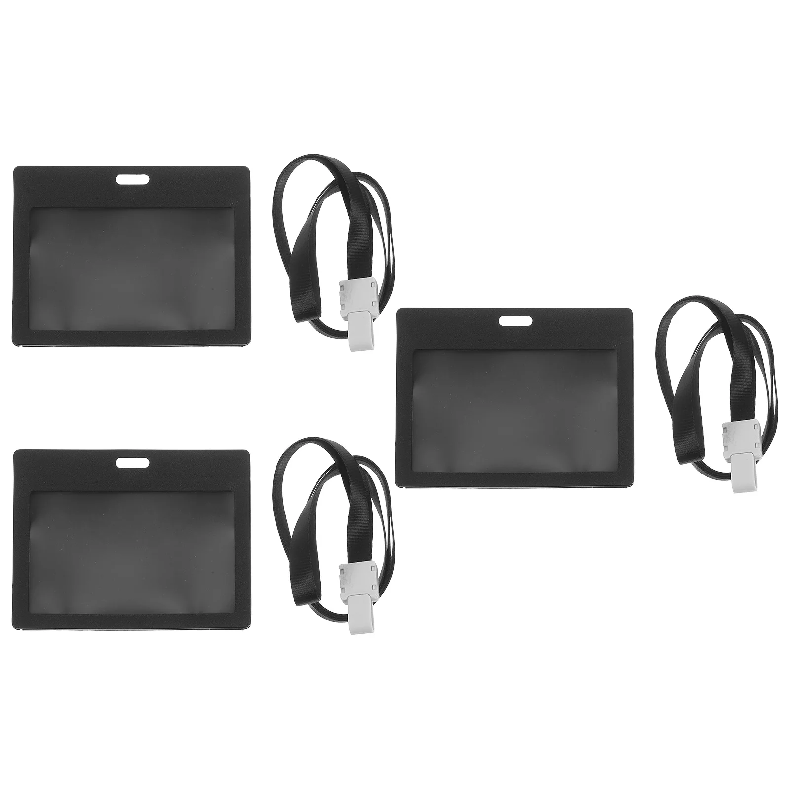 

3pcs Work Permit Card Sleeves Black Vertical Set Polyester Badge Holder Lanyard ID Cover Clear Protective Case Staff Student