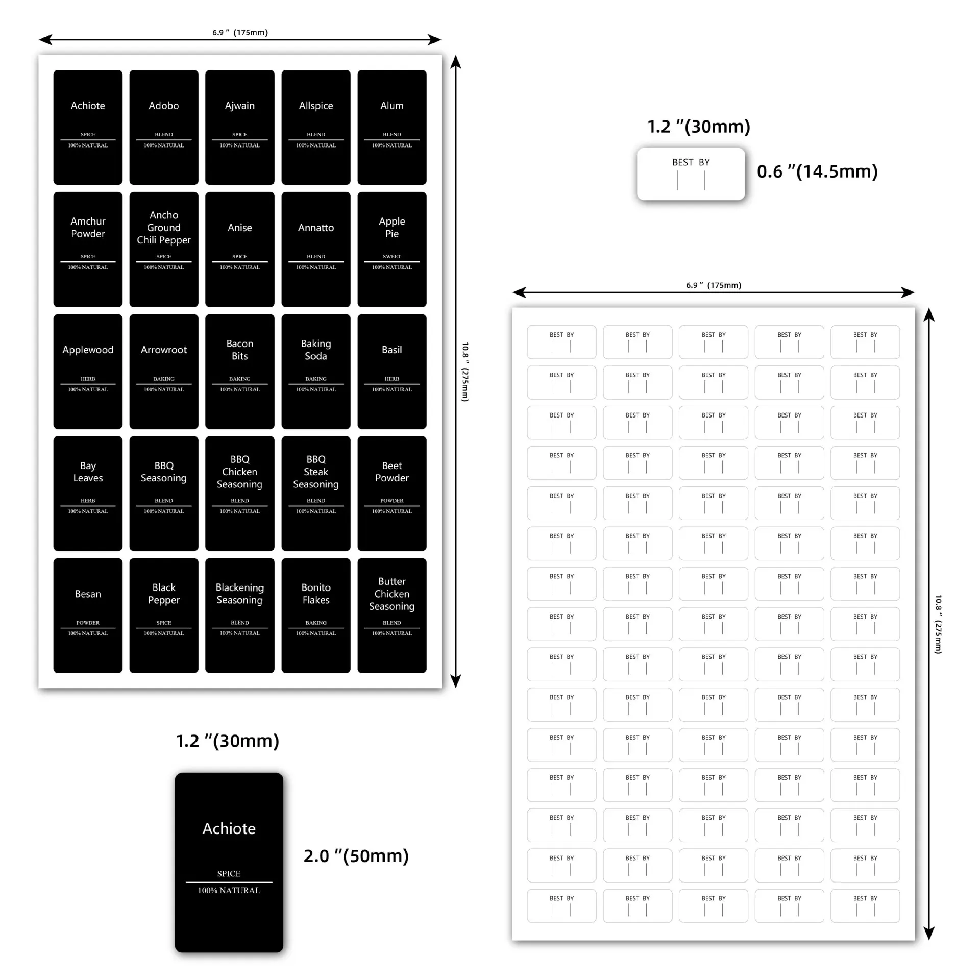 275pcs Black Spice Labels Waterproof Oil Resistant Machine Washable Kitchen Seasoning Can