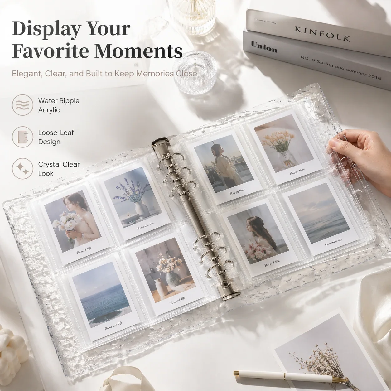 A5 Acrylic Water Ripple Clear Photo Album, Crystal Transparent Card Binder, Ins Style Loose-Leaf Storage Book