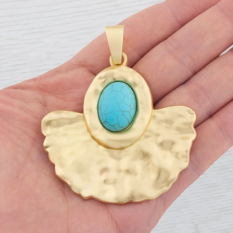 

1 x Matte Gold Color Flower With Imitation Stone Pattern Charm Pendant For DIY Necklace Jewellery Making Accessories Crafts