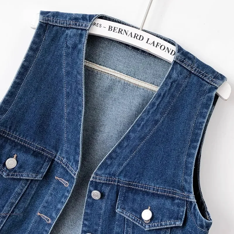 2025 패션 데님 조끼 양복 조끼 여성 짧은 카우보이 청바지 조끼 코트 봄 가을 새로운 캐주얼 민소매 데님 자켓