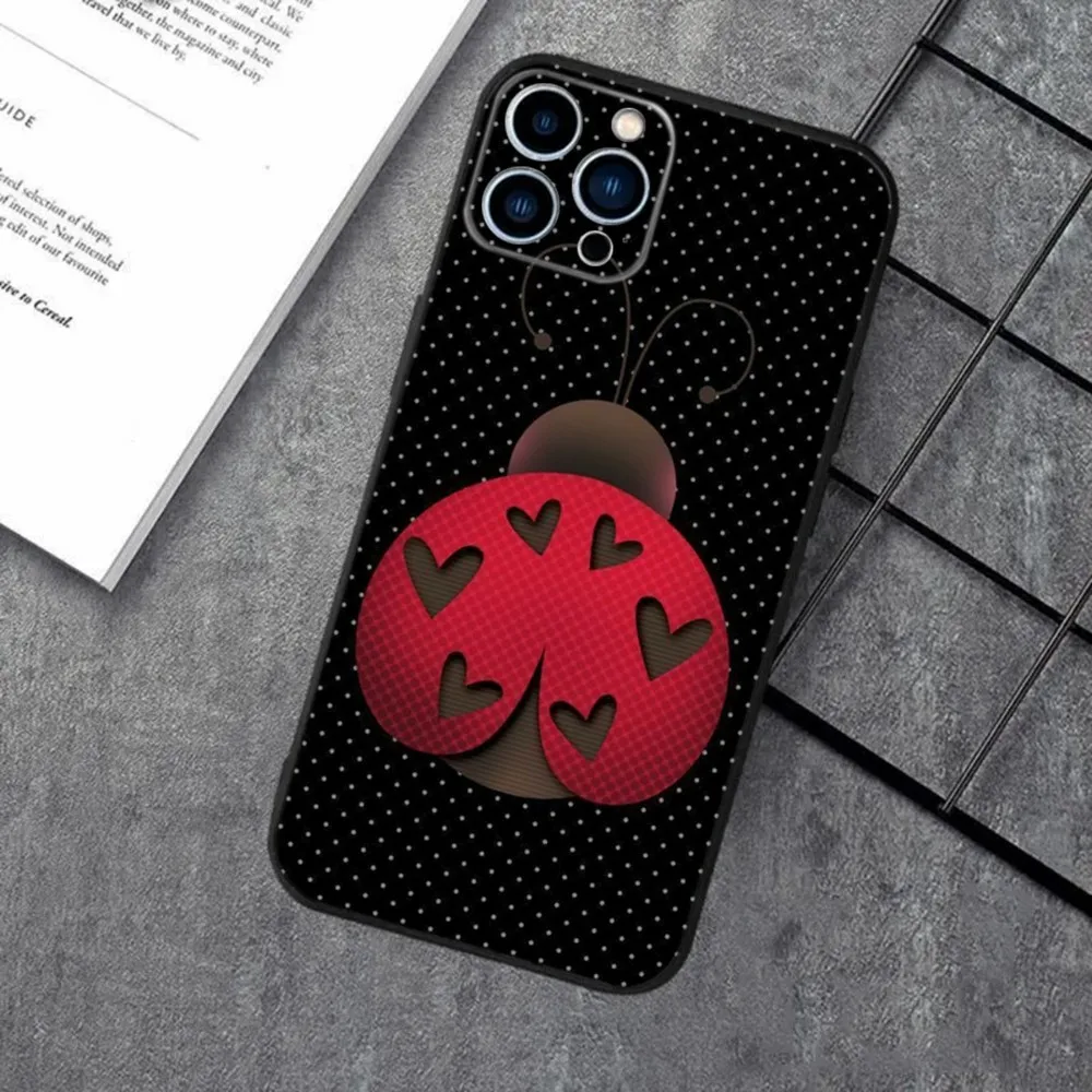 Seven-Star Ladybug Phone Case For Apple iPhone 15,14,13,12,11,XS,XR,X,8,7,Pro,Max,Plus,mini Silicone Black Cover