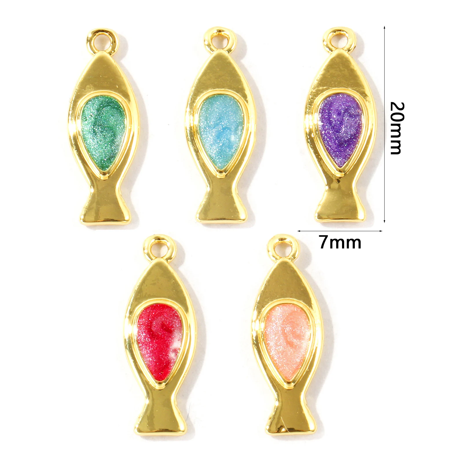 2pcs Brass Ocean Jewelry Charms 18K Gold Plated Multicolor Enamel Fish Animal Pearlized Pendants DIY Necklace Jewelry 20mm x 7mm