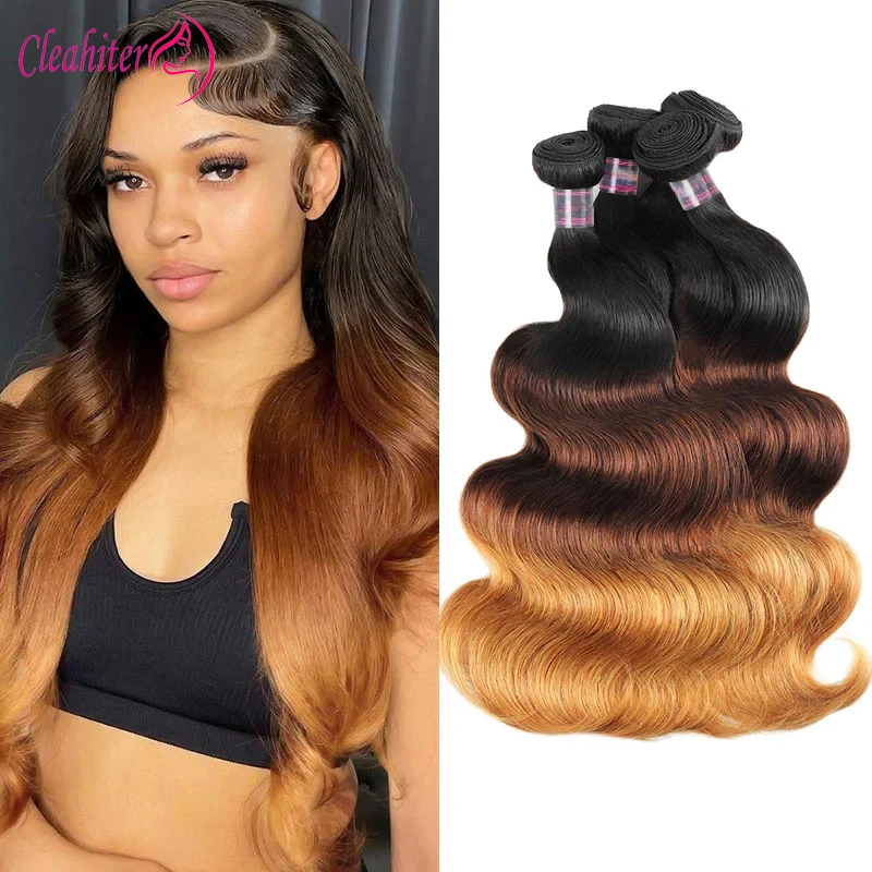 Brazilian Hair T1B/4/27 Ombre Color 1/2/3 Bundles Body Wave Human Virgin Hair Weave 100g/PC Double Weft Hair Extensions Full End