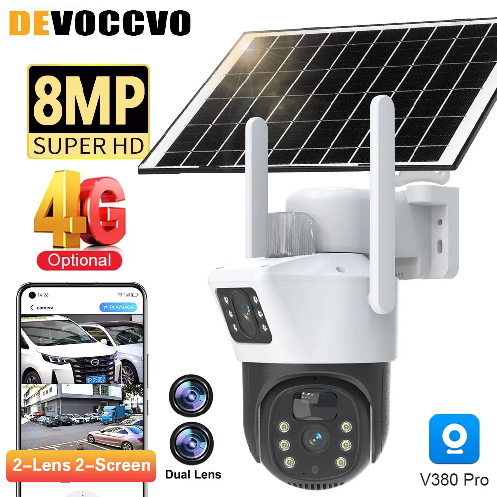 

Solar Power Battery 8MP 4K Camera PTZ Dual Lens 4G SIM Card Wireless Auto Tracking Outdoor Waterproof PIR Full Color IR Home Cam