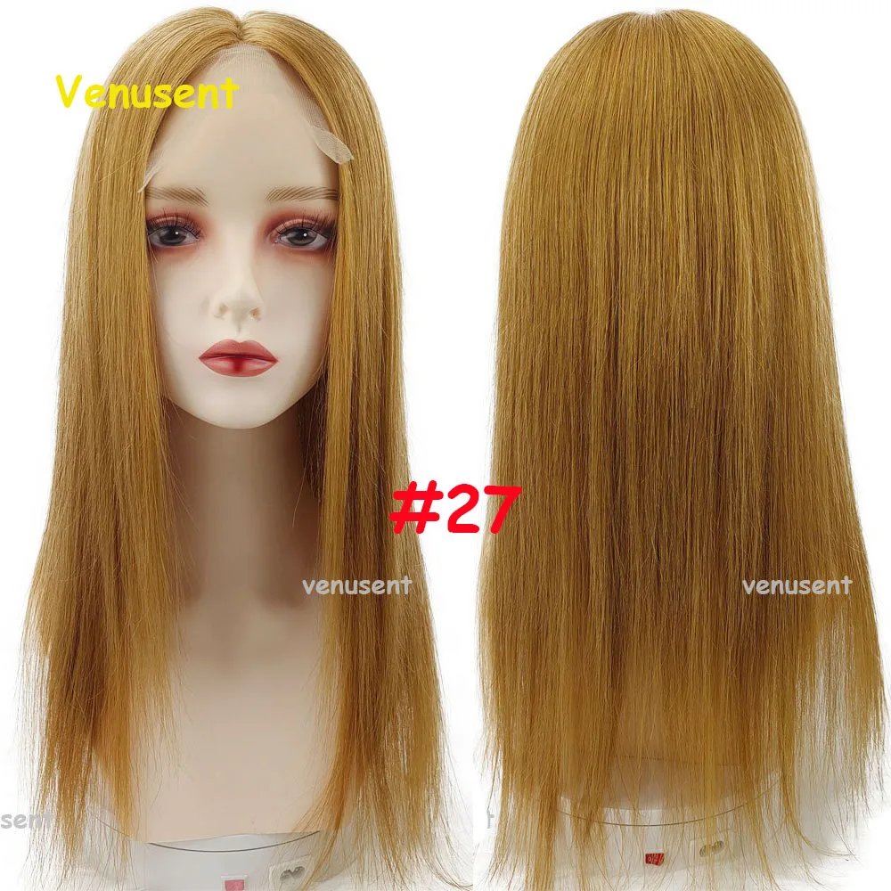 16Inch Honey Blonde Silicone Skin Base Topper #27 Scalp Top Toupee Transparent Lace In the Front 10A Virgin Human Hair Overlay