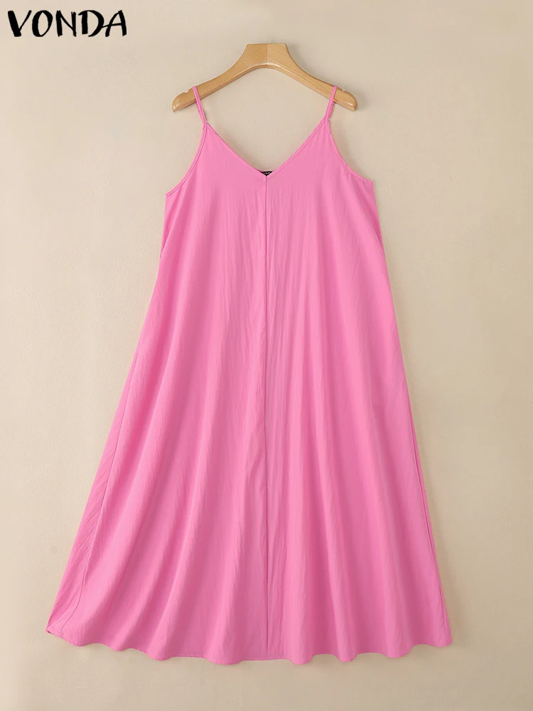 Vonda mulheres verão casual maxi vestidos sem mangas sexy alças com decote em v longo vestido de verão 2025 férias praia vestidos oversized robe