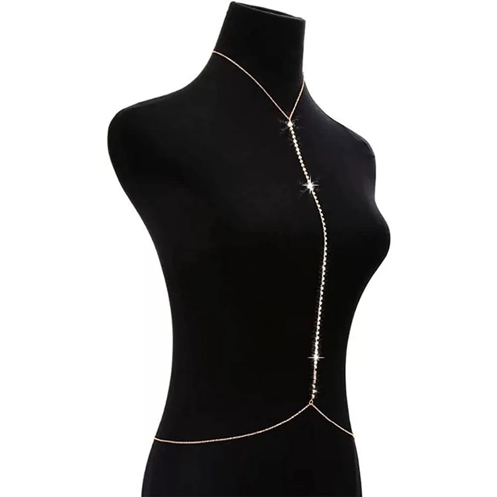 Simple Rhinestone Long Body Chain Necklace Crystal Choker Bikini Bra Jewelry Chest Fashion New Sexy Waist Belly Chain for Women