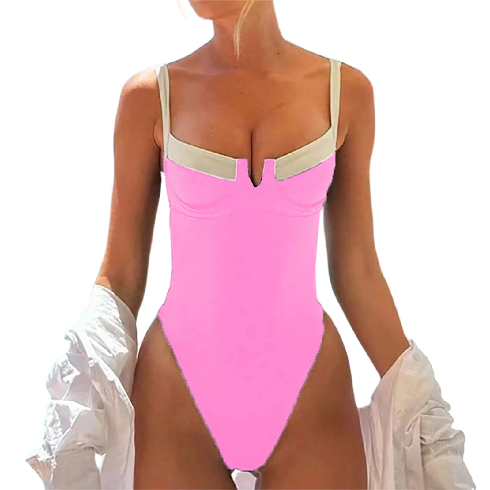 2025, Bikini für Damen, sexy, einteiliger Badeanzug, Sommer-Bademode, Bikinis mit Brustpolster, kein Stahl-BH, Bademode, modischer Badeanzug