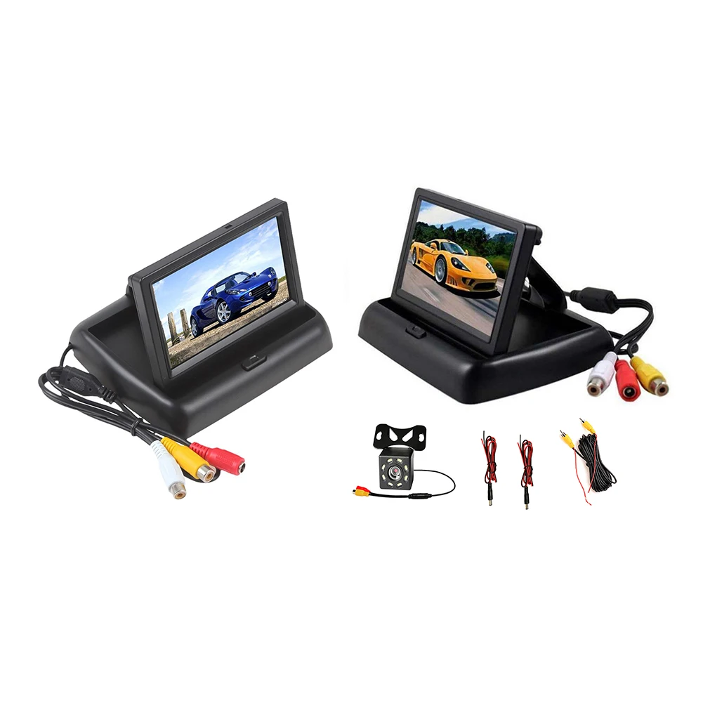 Foldable Car Parking Display 4.3 Inch TFT LCD Screen HD Car Parking Monitor 2-channel Video Input Night Vision Auto Accessories