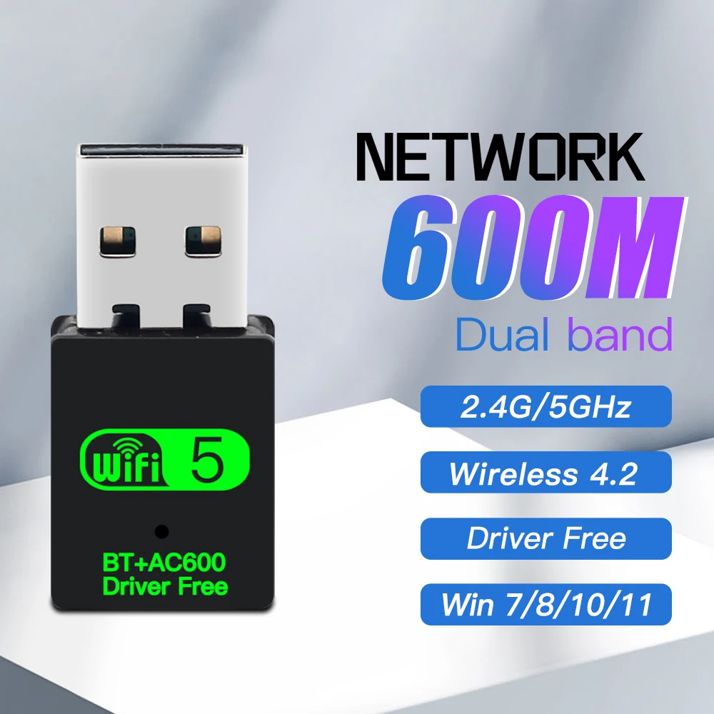 600Mbps USB WiFi Bluetooth 4.2 Adapter 2in1 Dongle Dual Band 2.4G&5GHz Network Wireless Wlan Receiver For Win7/8/10 Delver Free