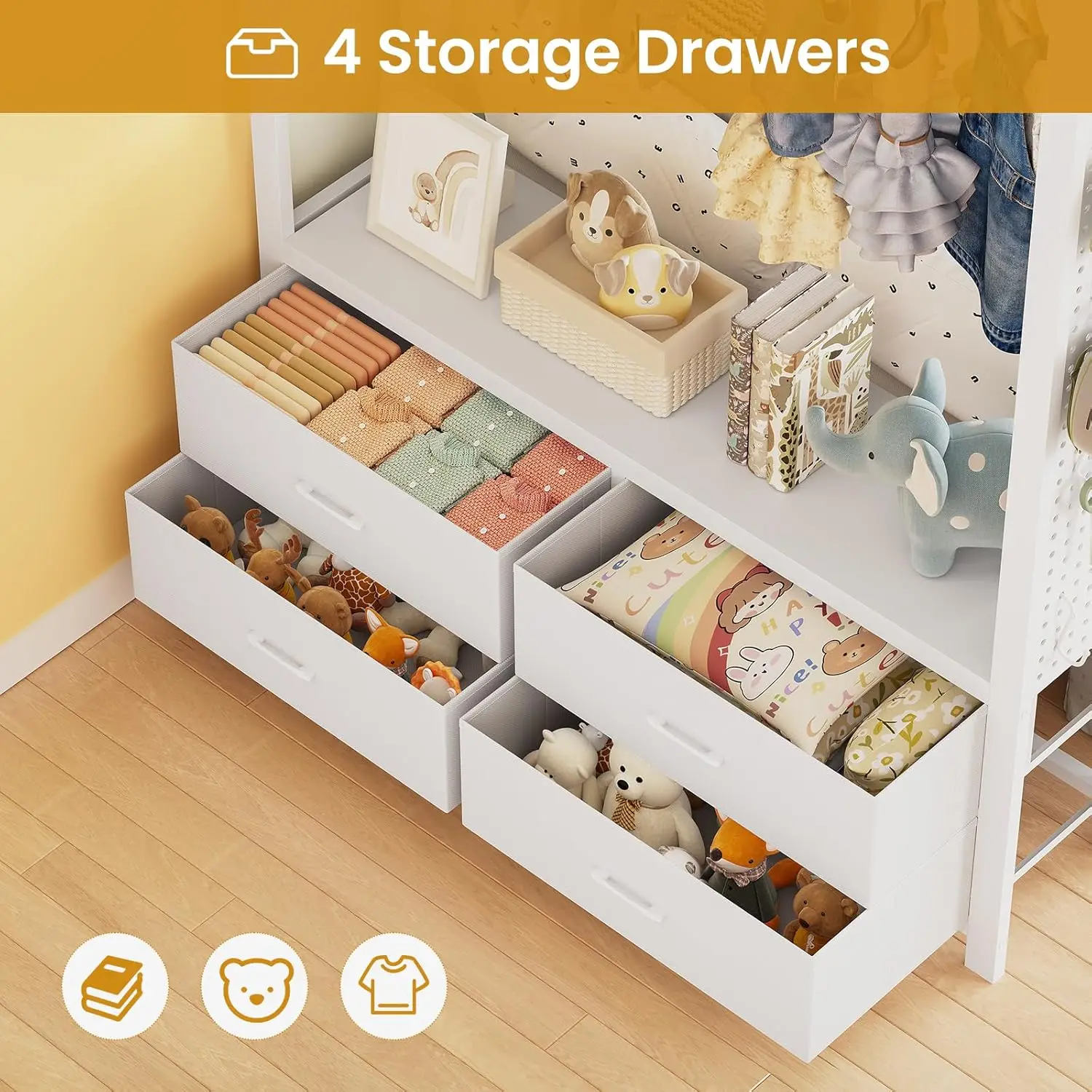 سرير مزدوج بطابقين معدني مع مساحة تخزين، LED، مخرج طاقة، درابزين وسلم، بدون صندوق زنبركي، أبيض