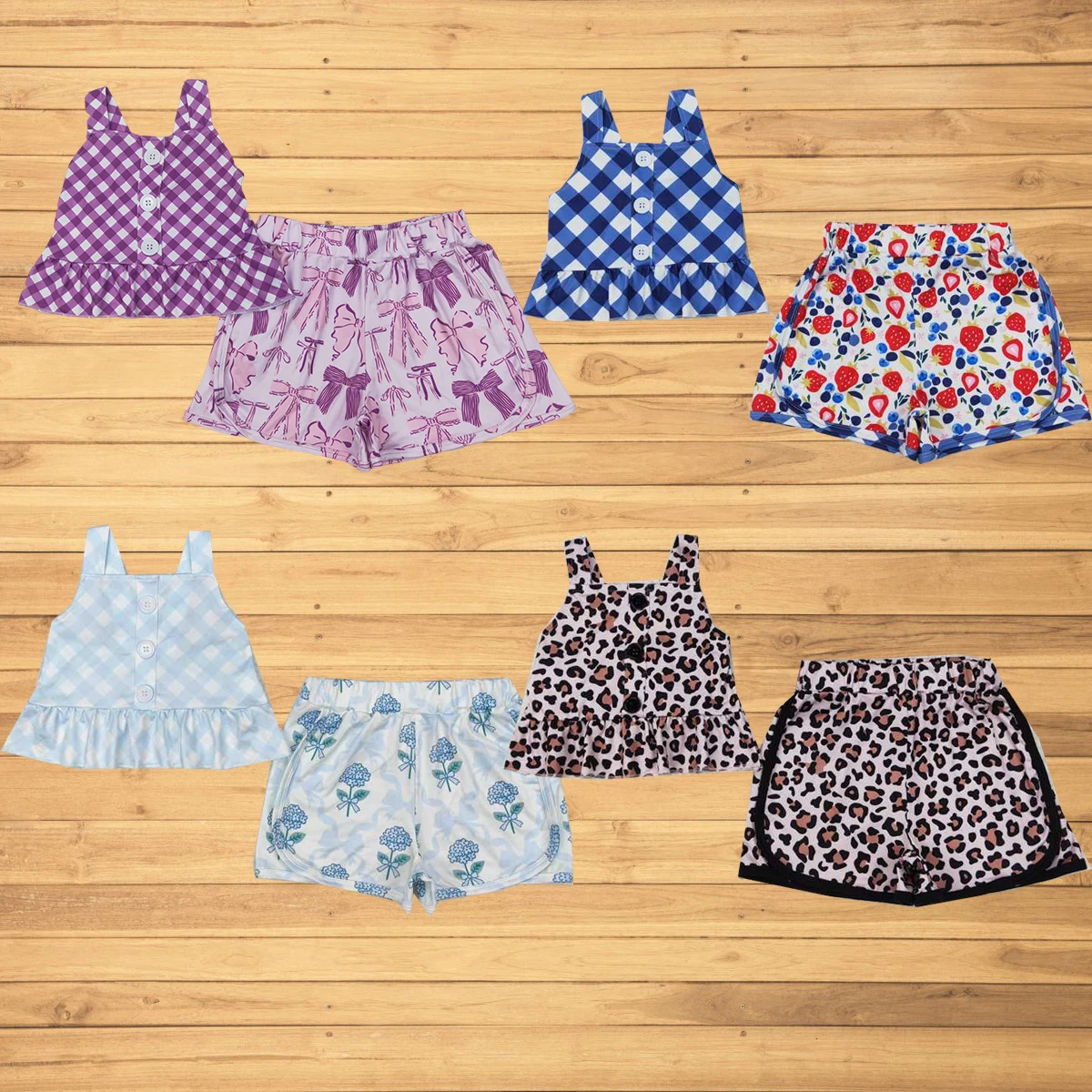 

Оптовая продажа, горячая распродажа, детская одежда, детский бутик, фиолетовые клетчатые бретели для маленьких девочек, топ, банты, шорты, комплекты одежды