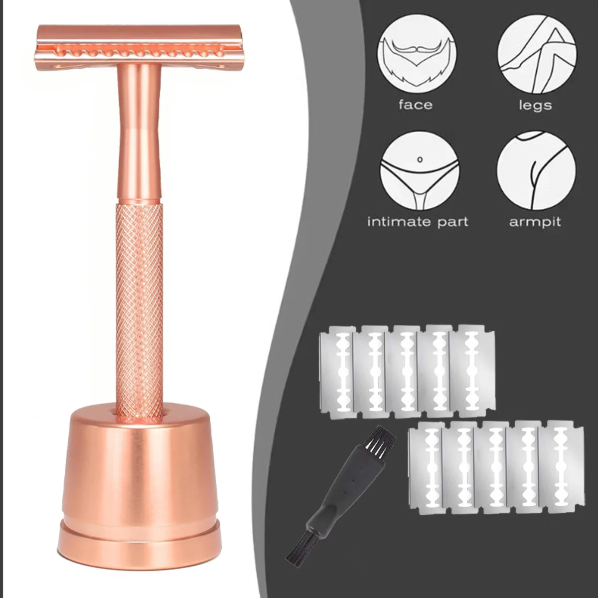 

Stainless Steel Double Edge Safety Razor for Men Reusable Metal Shaving Razor with Stand And Metal Blades