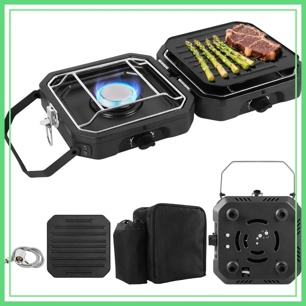 

Adjustable 2 Burner Portable Camping Stove Propane 16000 BTU,Grill and Carrying Bag,Folding Gas Stove,Piezo Ignition for Camping