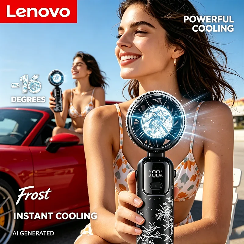 Lenovo Digital Display Handheld Portable Hangable USB Ice Cooling Ice Compress Turbo Fan 100 Speeds for Fast Outdoor Chill