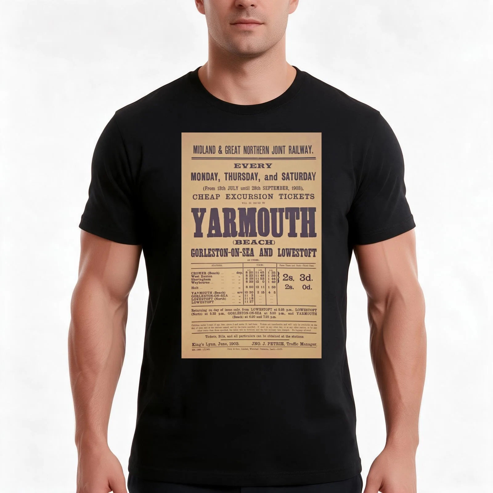 Midland & Great Northern Joint Railway Excursion Poster T-Shirt, Summer Casual Cotton Tee, Oversized Streetwear Tops