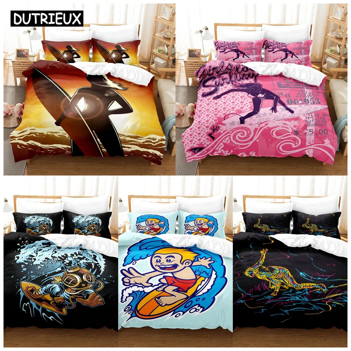 3D Printed Anime Surfing Summer Bedding Set Down Quilt Cover With Pillowcase Double SIngle King