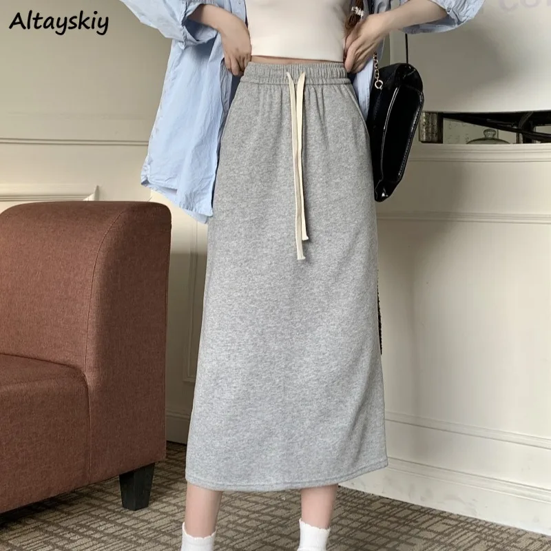 

Korean Style Skirts for Women Ins Drawstring Simple College Summer Clothing All-match Soft High Street Lovely Ulzzang Young Chic