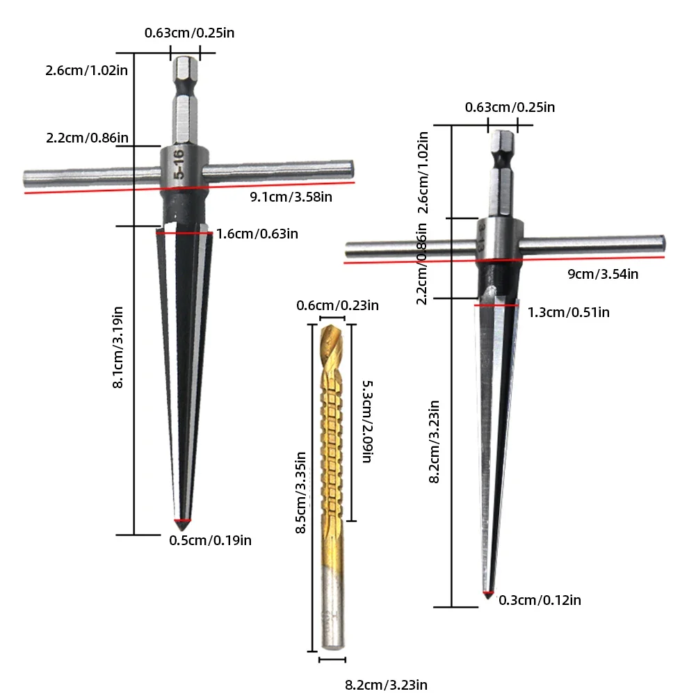 Handheld Bridge Pin Hole Tapered Reamers Detachable Handle Hex T Handle Taper Reamer Set  Electric Drill Woodworker Cutting Tool