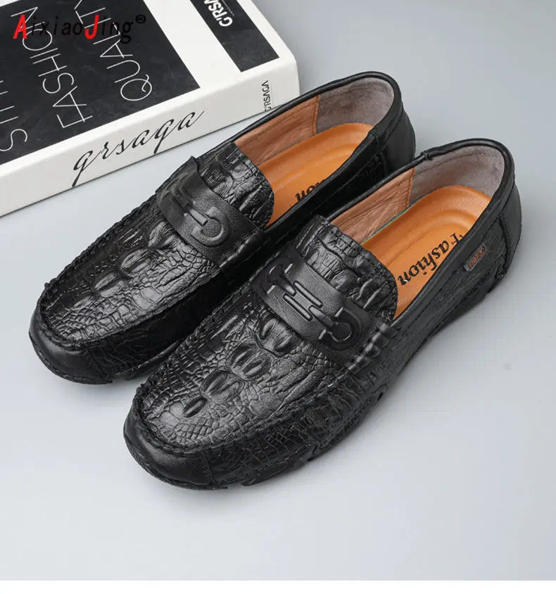 

AIXIAOJING Genuine Leather Men's Driver Driving Style Loafers Relaxed-Fit Slip-On Loafer Superior Luxury Moccasins Casual Shoes