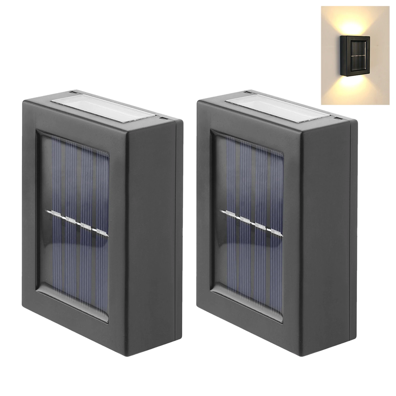 2pcs Wall Lamp Modern Exterior 2 LEDs Park Solar Powered Decorative Light Up Down Courtyard Outdoor Garden Waterfproof Landscape