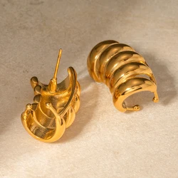 Stylish Waterproof 18k Gold Plated Stainless Steel Multilayer C Shape Ear Cuffs Cartilage Piercing Stackable Clip Earrings Gift