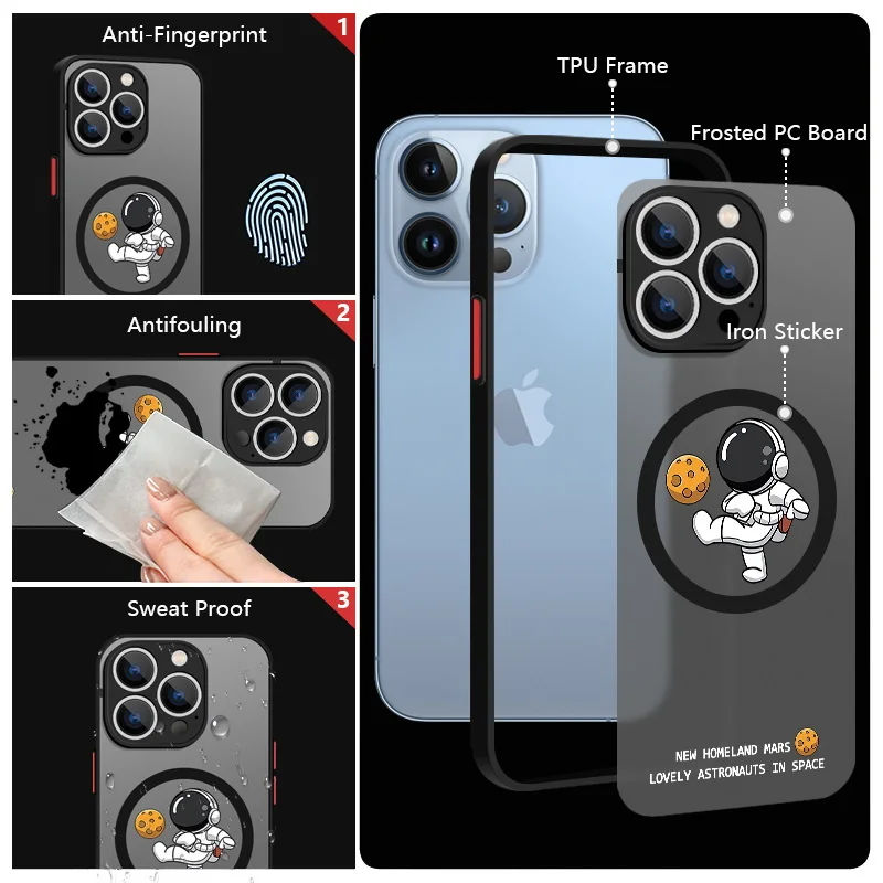 Magnetic For Magsafe Astronaut Case For iPhone Air 17e 17 15 Pro Max 14 13 12 Pro 11 16 Plus Shockproof Bumper Hard Matte Cover