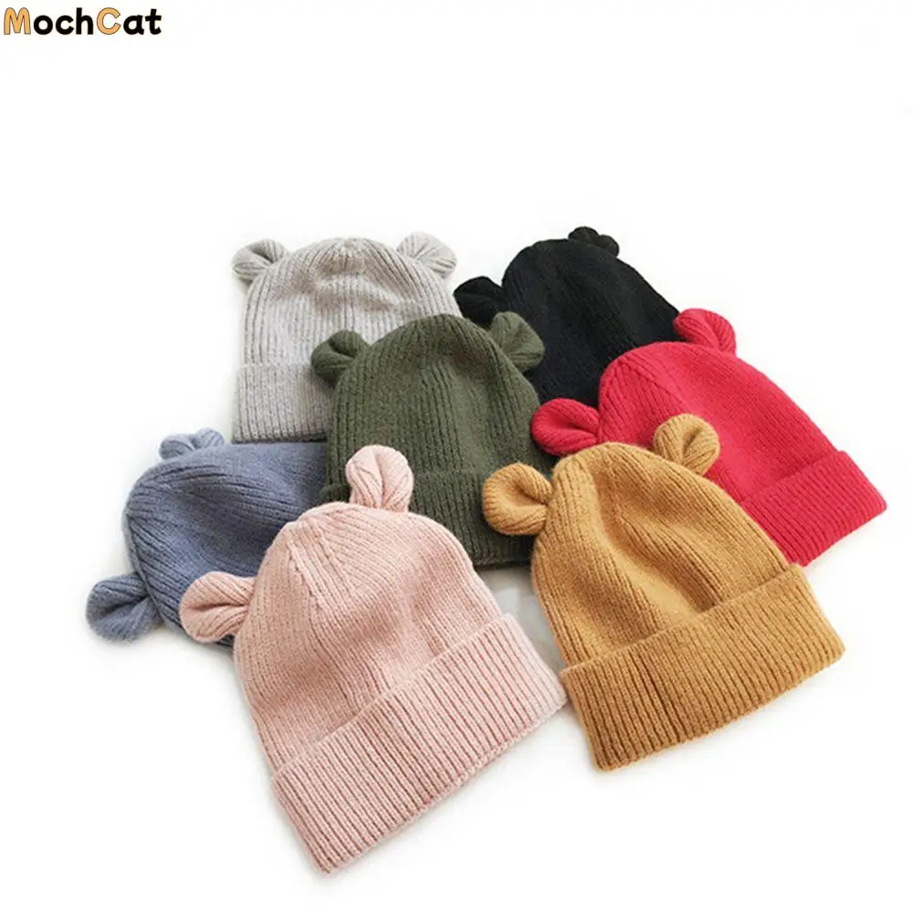 

Winter Cute Solid Color Bear Ear Warm Toddler Cap Bonnet Woolen Hat Baby Girl Cap Baby Hat