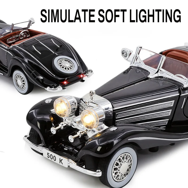 1/32 シミュレーション合金ベンツ 500K クラシックカーモデル子供の音と光プルバックおもちゃの車少年合金車モデルギフト