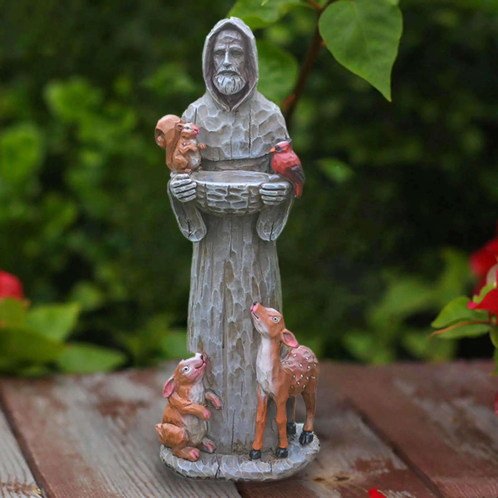 

ST. Francis Polyresin Bird Feeder Statue Decor Housewarming Gifts Exquisite Workmanship 11x8.5x30cm Ornament for Lawn Patio