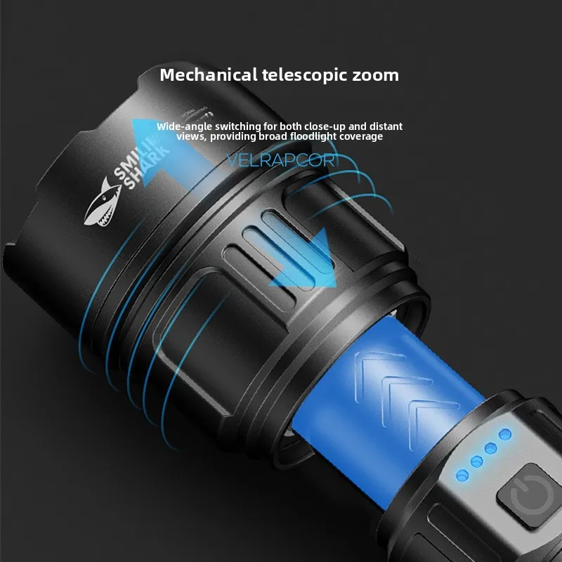 Multifunctional Outdoor Highlight Flashlight Tail Large Floodlight Zoom Red Light Warning Ultra Light Portable Camping Torch