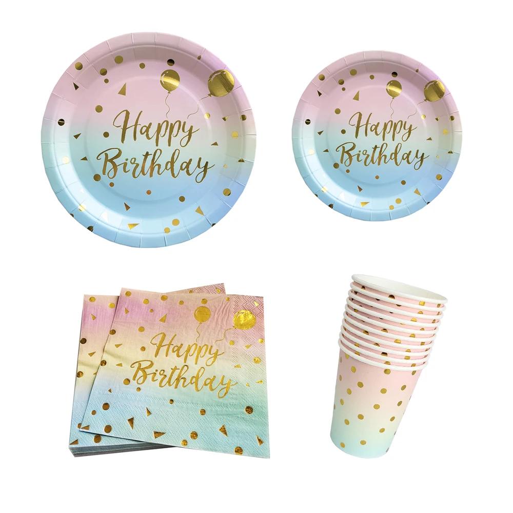 Zestaw jednorazowej zastawy stołowej w kolorze tęczy Papierowy talerz Papierowy kubek Obrus Urodziny Ślub Baby Shower Dekoracja Party Supplies — zdjęcie 7