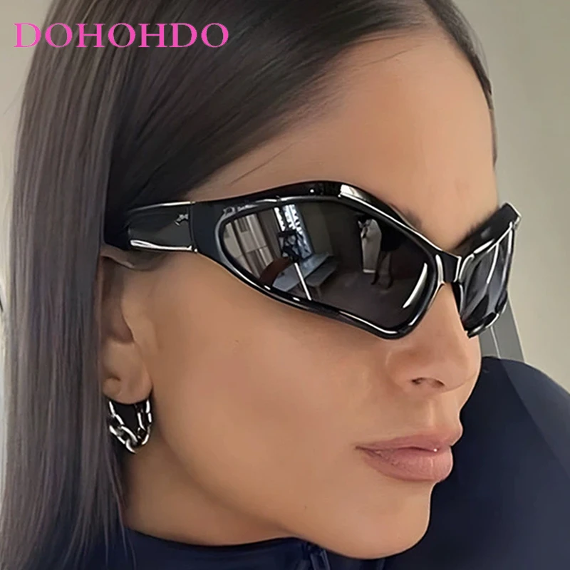 شعبية Y2K البيضاوي النساء النظارات الشمسية الفاخرة مصمم الشرير الهيب هوب الرجال مكبرة الرياضة في الهواء الطلق الدراجات نظارات الإناث lrest UV400