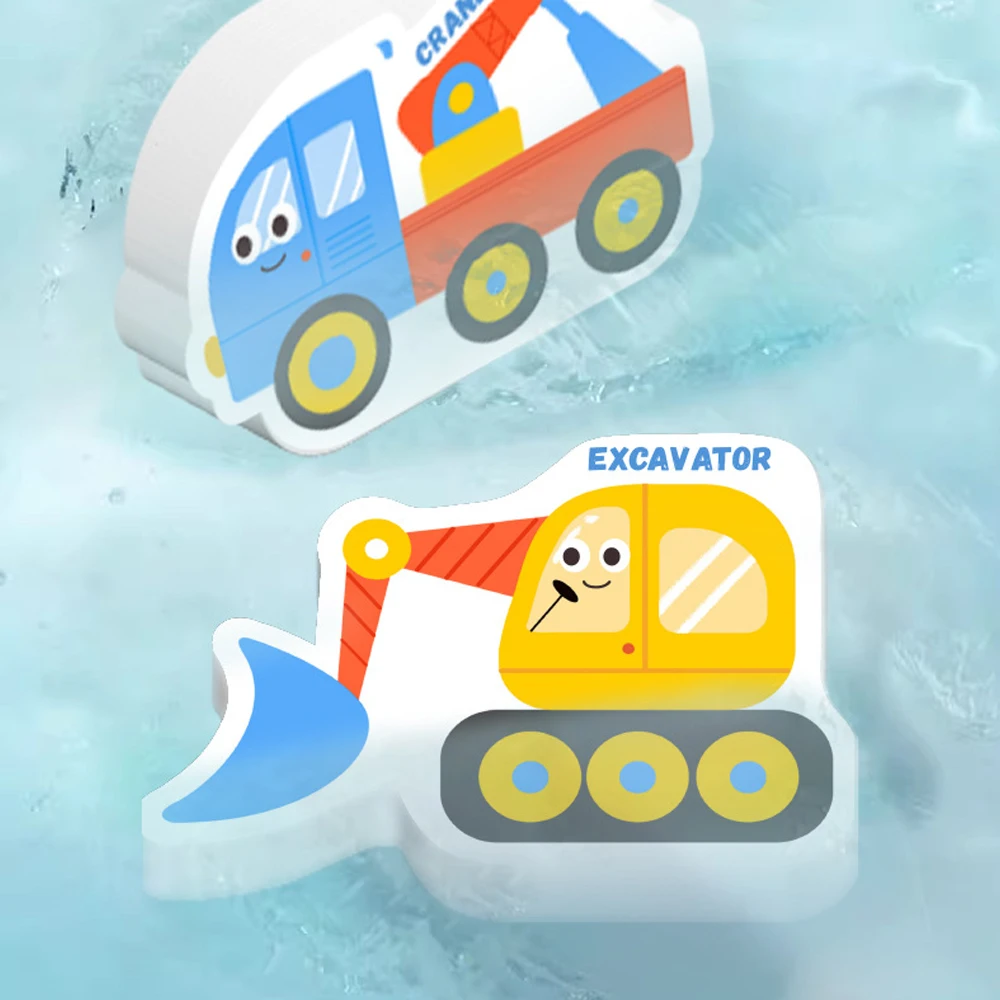 Kids Engineering Car Water Play Bathroom Toy Eva Wall Sticker Floating Vehicle Baby Bathtub Water Bath Toy For Party Gifts