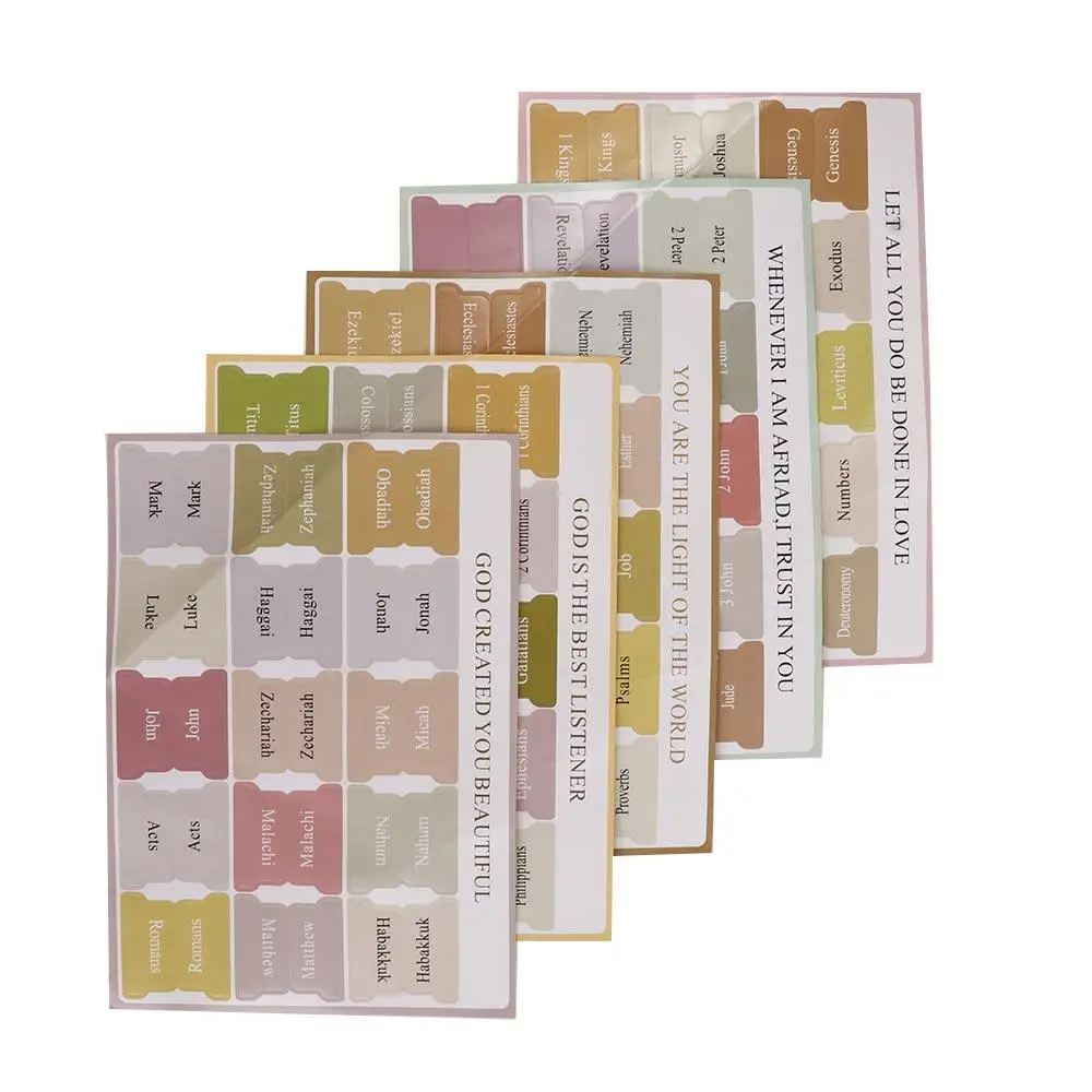 Personalized 5 Sheet Bible Index Writable Removable Bible Sticker Easy Read Self-adhesive Bible Label Stationery