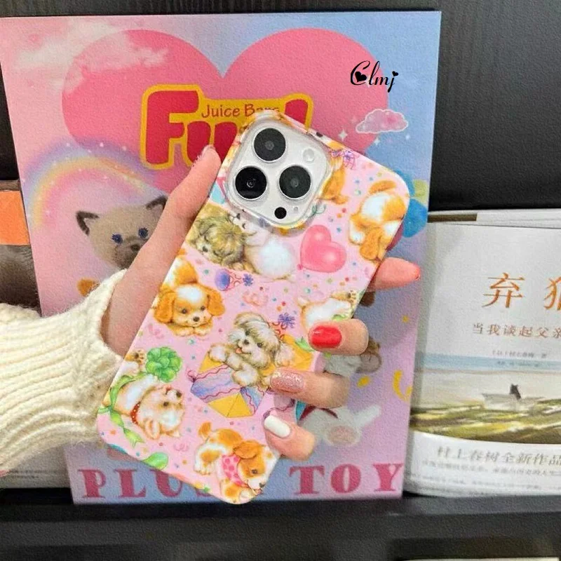 Cute Vintage Y2K Dog Phone Case for iPhone 16 15 14 13 12 11 Pro Max XS XR XSMax 6 7 8 Plus Glossy HD Hard PC Cover