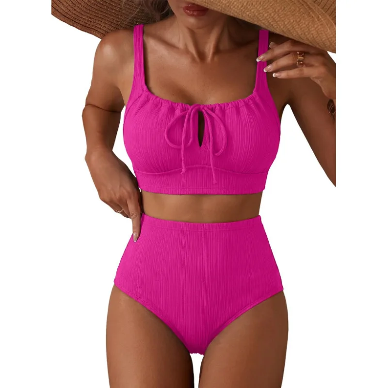 

New Women's Bikini High Waisted Swimsuit Set Tie Knot Hollowed Out Swimsuit Drawstring Swimsuit Fashion Sexy Hottie Beachwear