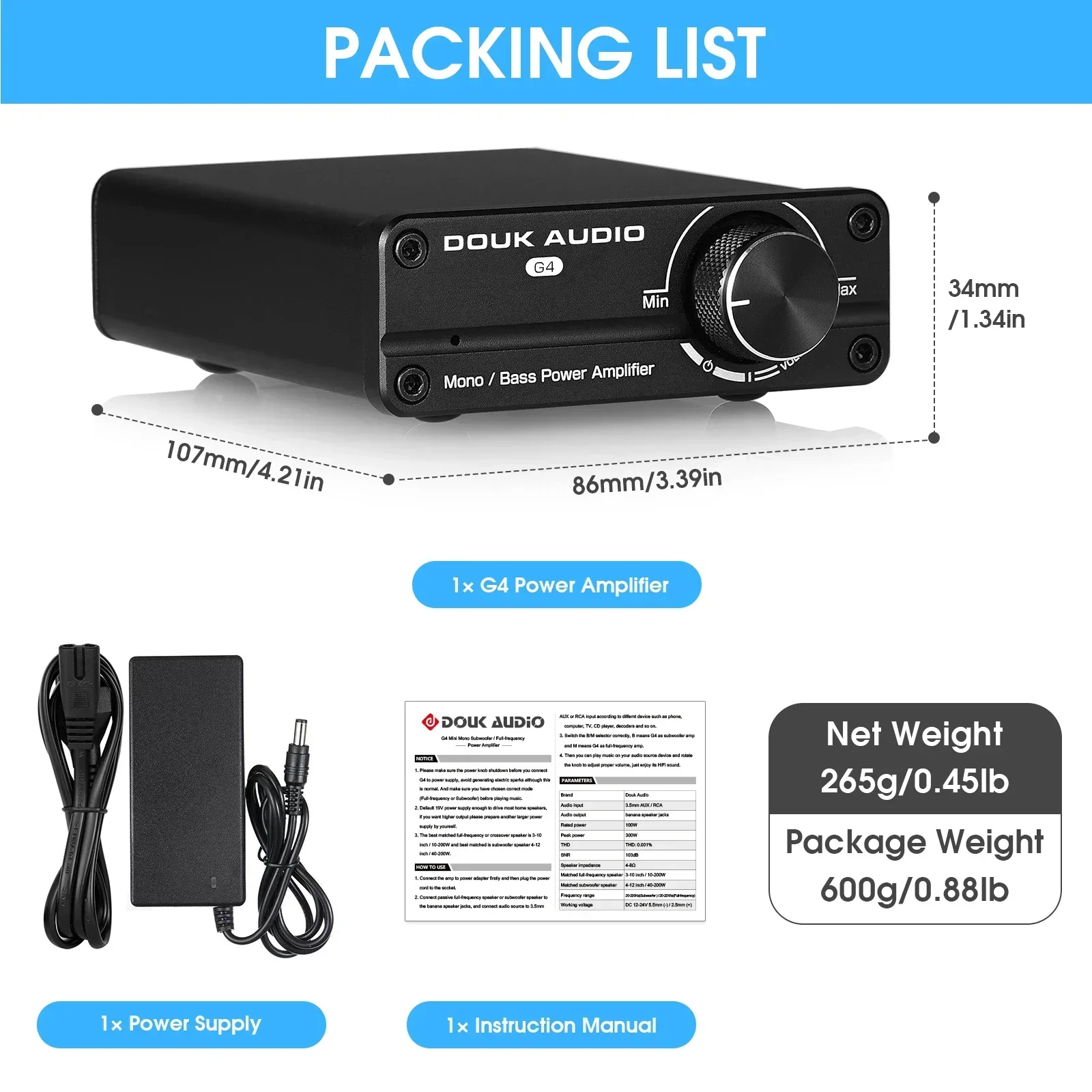 مضخم صوت صغير من Nobsound/قناة أحادية التردد الكامل TPA3116 مضخم طاقة رقمي HiFi فئة متكاملة D Amp 100 وات