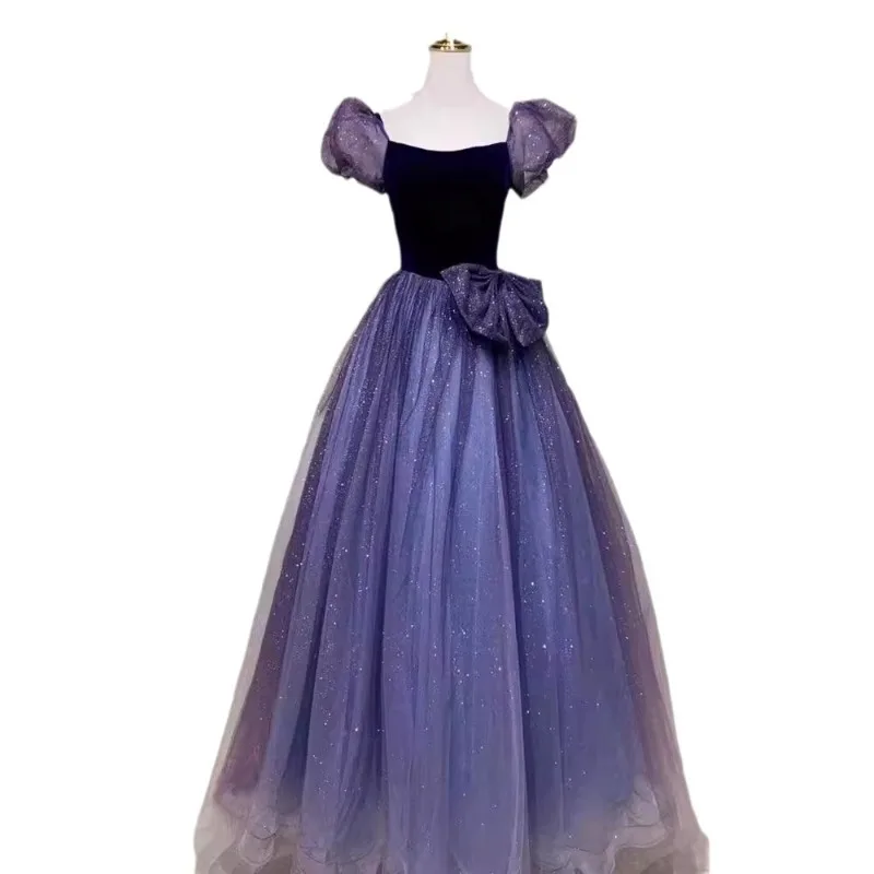 2025 novo verão feminino malha glitter luz vestido de noite luxo moda nicho anfitrião desempenho exame de arte em vestido super fada