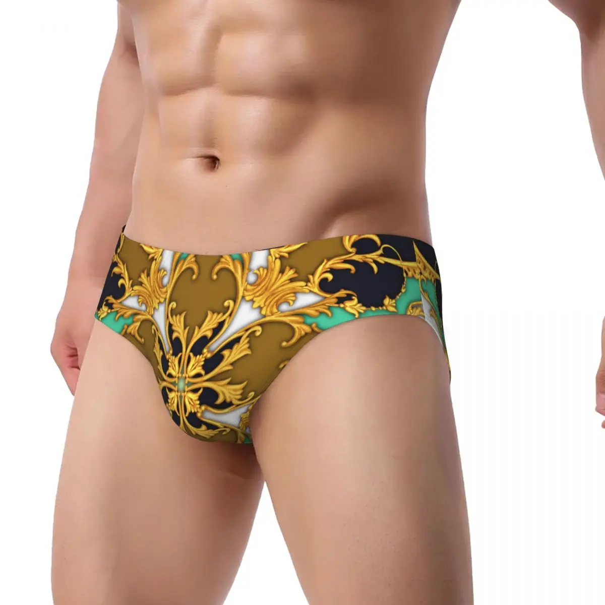 Celana segitiga pria, celana dalam pria Barok emas, celana dalam seksi bernapas keringat nyaman