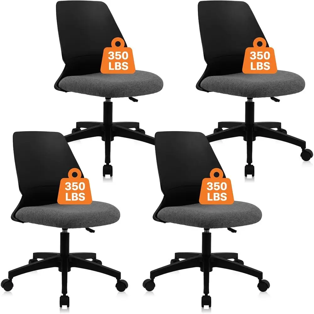 

Ergonomic Small Office Chair with Wheels, Upholstered Cushion, Adjustable Height, Black, 4-Pack