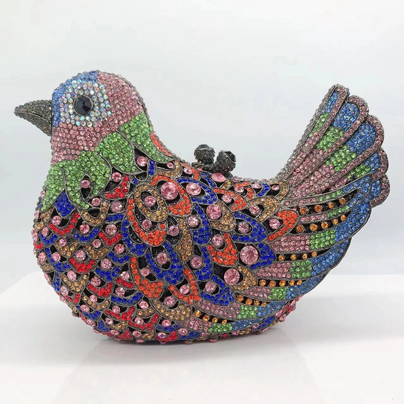 

Pigeon Shaped Crystal Evening Bags Women Gorgeous Rhinestone Metallic Bird Clutch Purses Ladies Unique Handbags Party