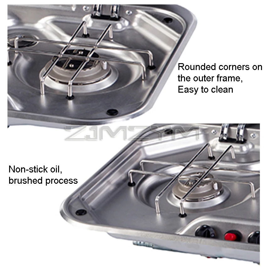 Outdoor RV camper kitchen Stainless steel Gas double-headed Stove tools Tempered glass cover 2*1.35KW camping car accessories