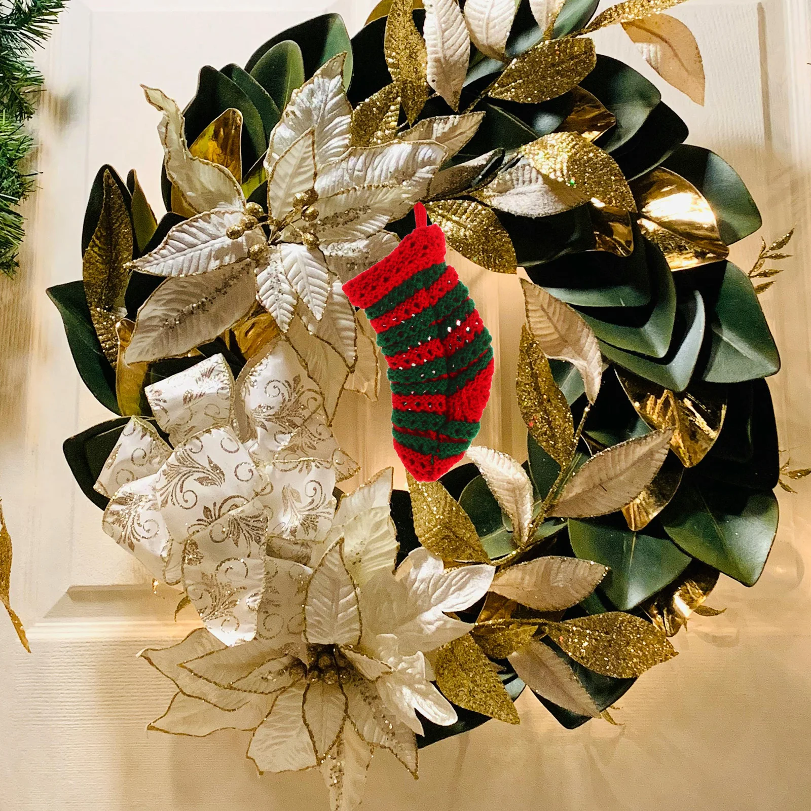 

Small Red Green Knit Christmas Stocking Candy Present Bag Mini Hanging Ornament Holiday Decoration Stocking Stuffer Game