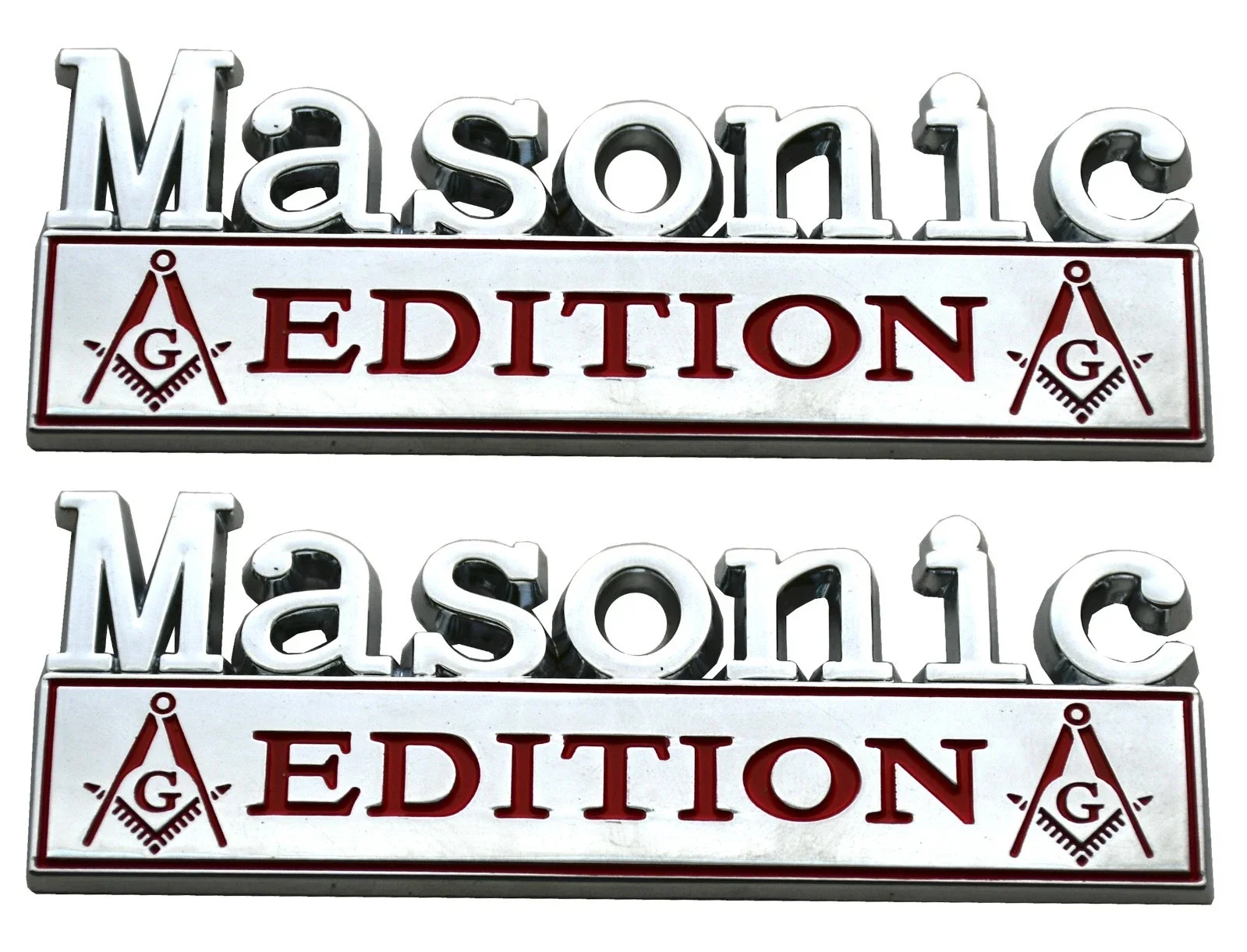 

2PCS Metal Masonic Edition Emblems,3D Badge Decals Fits for Universal Vehicle, Car, Truck, SUV Decoration (Silver Red)