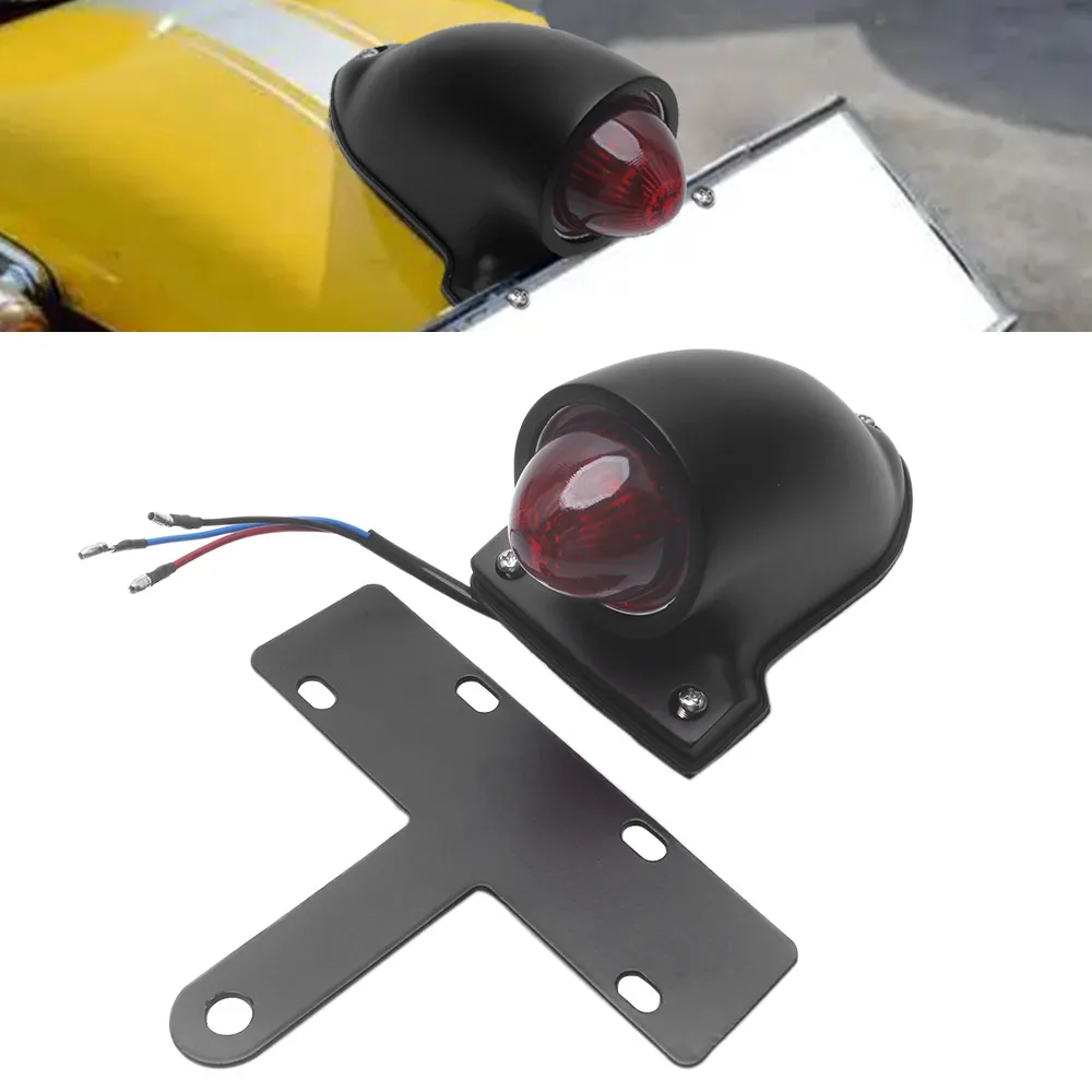 

Винтажный задний фонарь для мотоциклов в стиле Bobber, Cafe Racer, Chopper, Cruiser и других, стеклянный задний фонарь с черной алюминиевой отделкой.