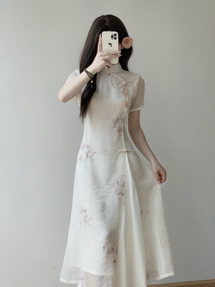 

Ting Yue Ling New 2026 Chinese Sle Ele Long Dr Women's Faionable High Collar ort Sve Low Slit