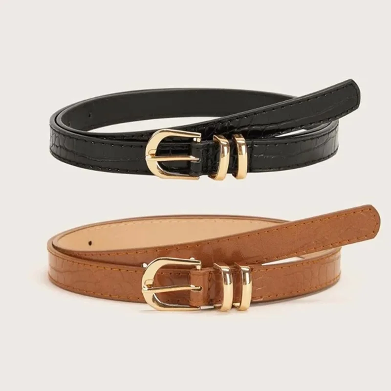 2pcs New Belt Simple Small Belt  Version with Skirt Decoration Casual Candy Colored Soft Leather Jeans with Students Women Belt